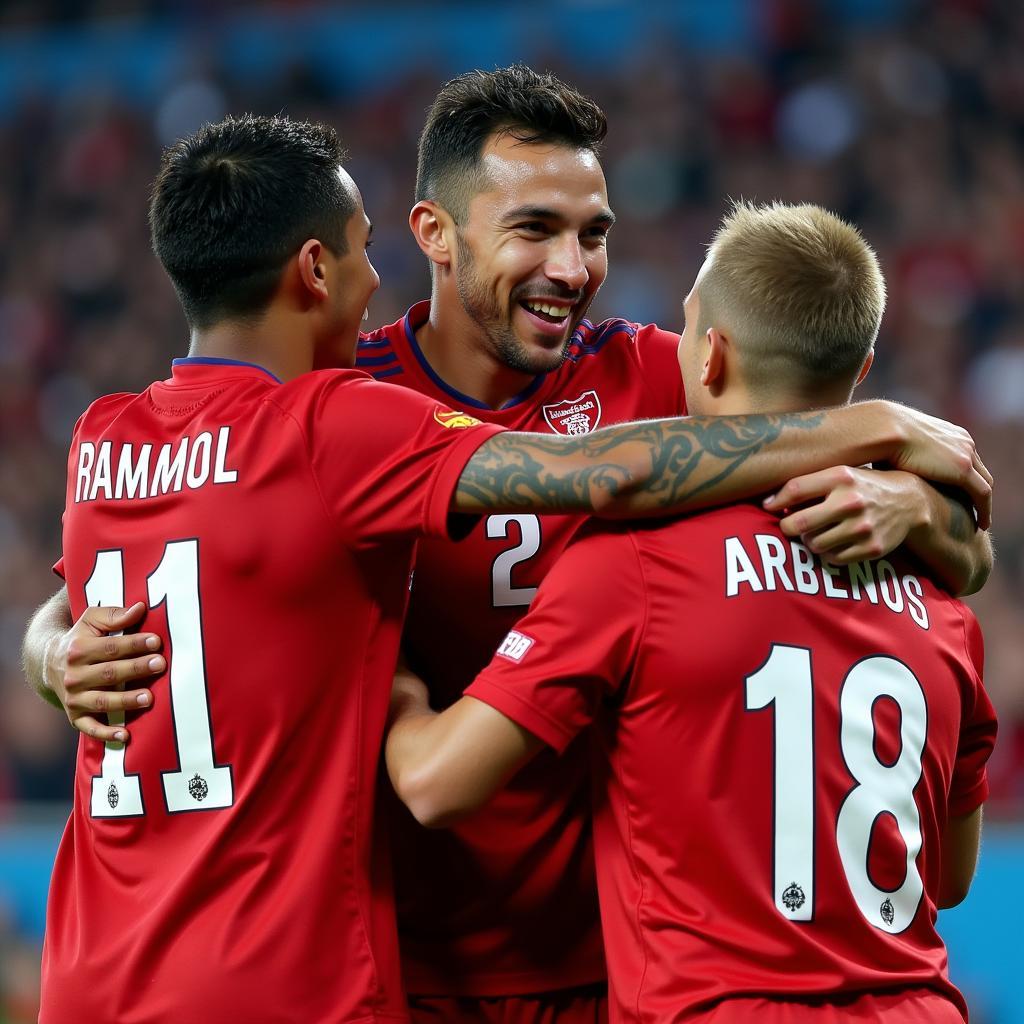 Yamal celebrates a goal with his teammates, showcasing his joy and passion for the game.