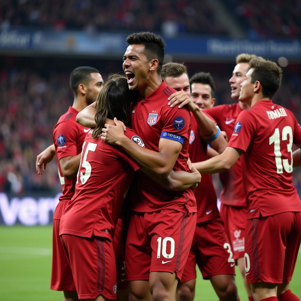 Yamal celebrating a goal with teammates