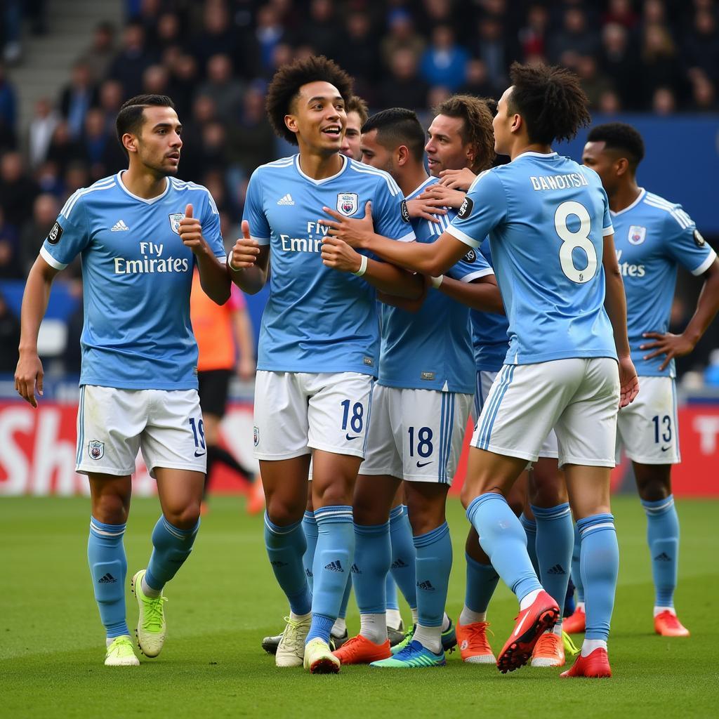 Yamal celebrating a goal with his teammates