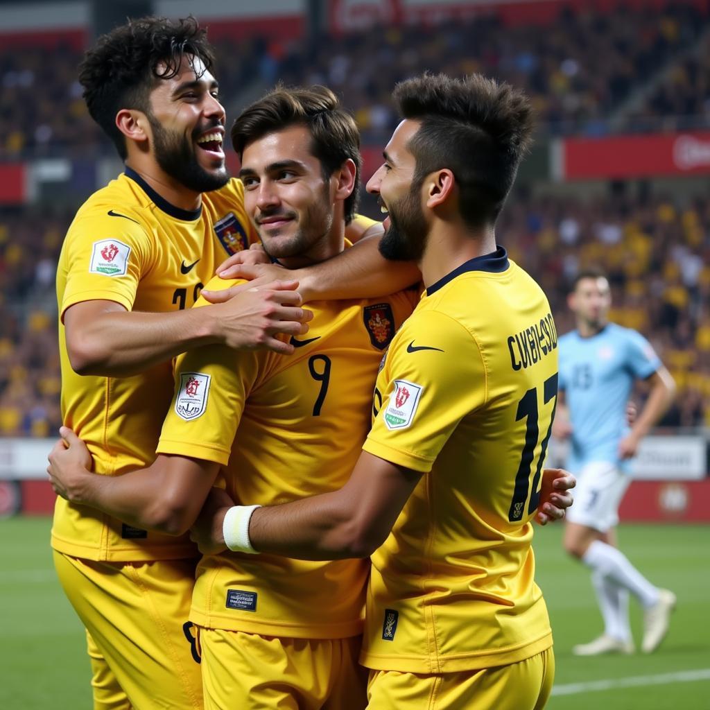 Yamal celebrates a goal with teammates