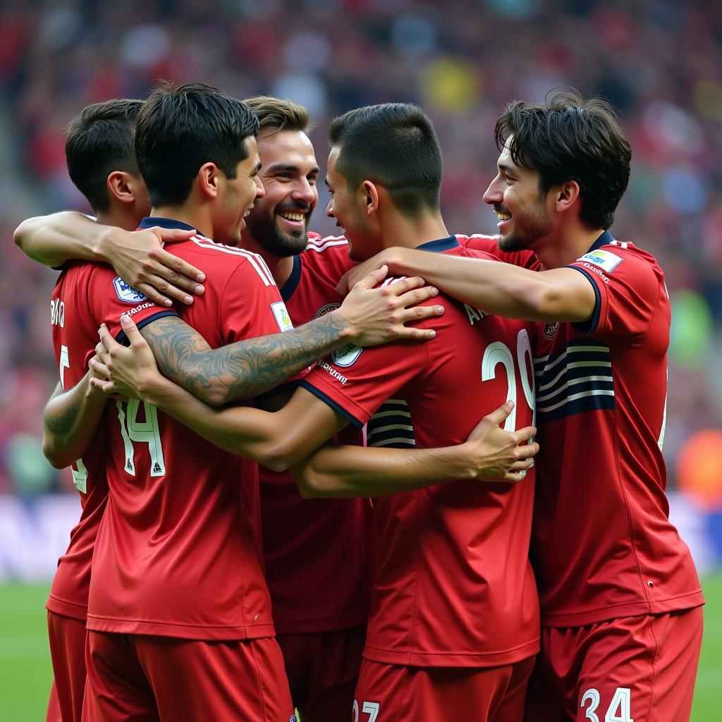 Yamal celebrating a goal with his teammates, showcasing the joy and camaraderie of football.