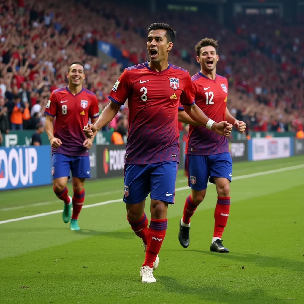 Yamal celebrates a spectacular goal with his teammates, showcasing his joy and passion for the game.