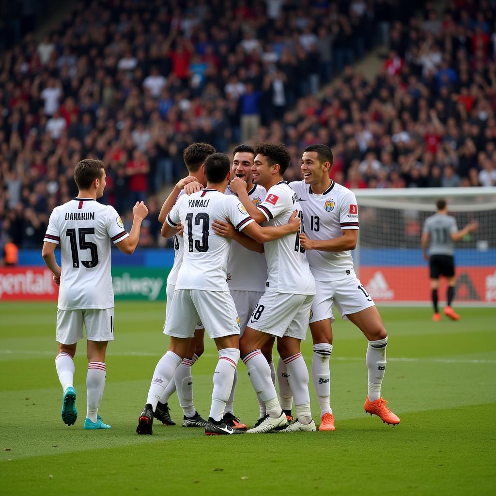 Yamal celebrating a goal with his teammates