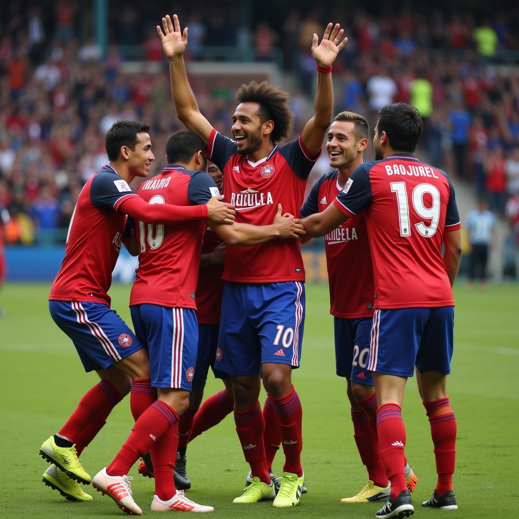 Yamal celebrating a goal with his teammates