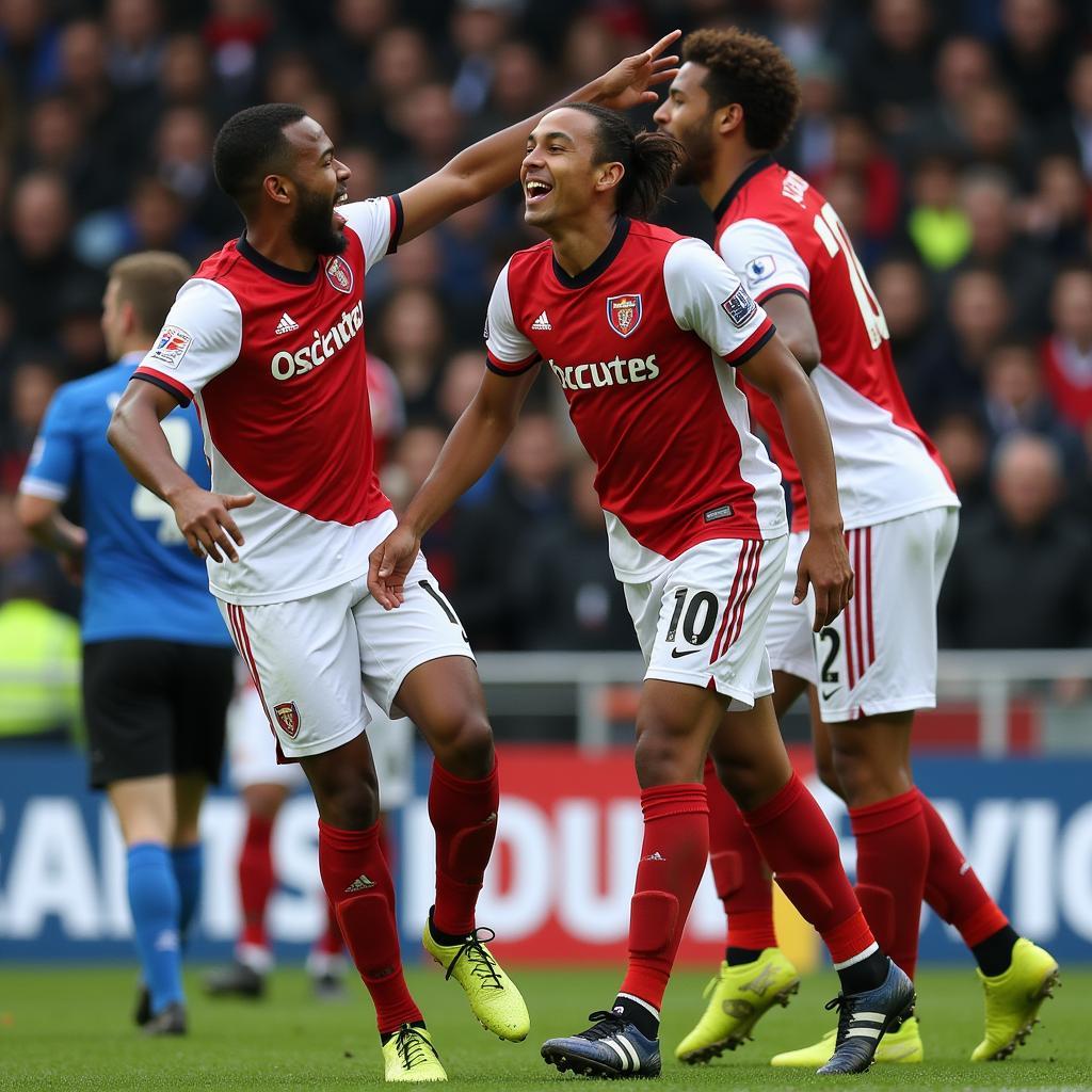 Yamal celebrating a goal with his teammates, highlighting his joy and passion for the game.