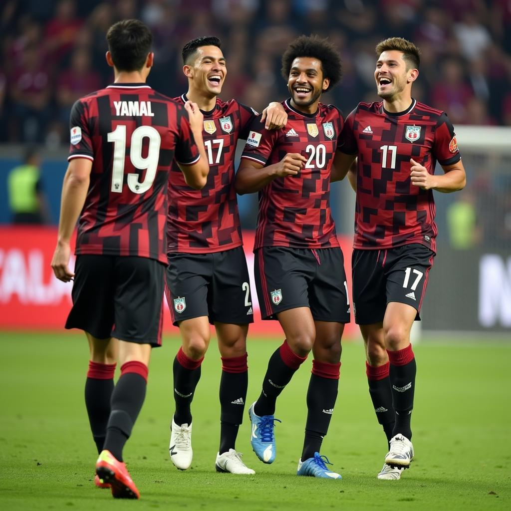 Yamal celebrating a goal with his teammates