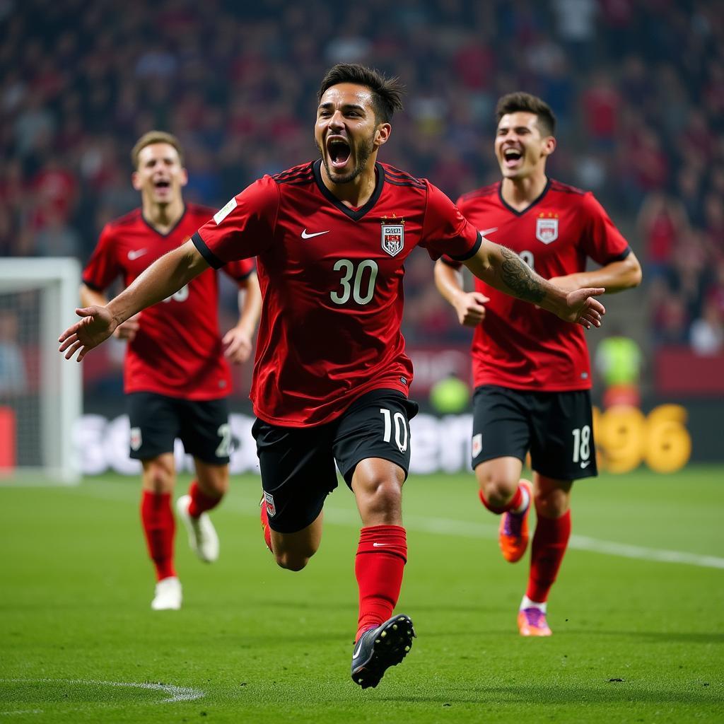 Yamal celebrating a goal with his teammates in an apex underground match.