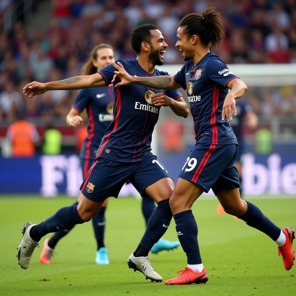 Lamine Yamal celebrating a goal with teammates, further fueling the EA-1 excitement among fans.