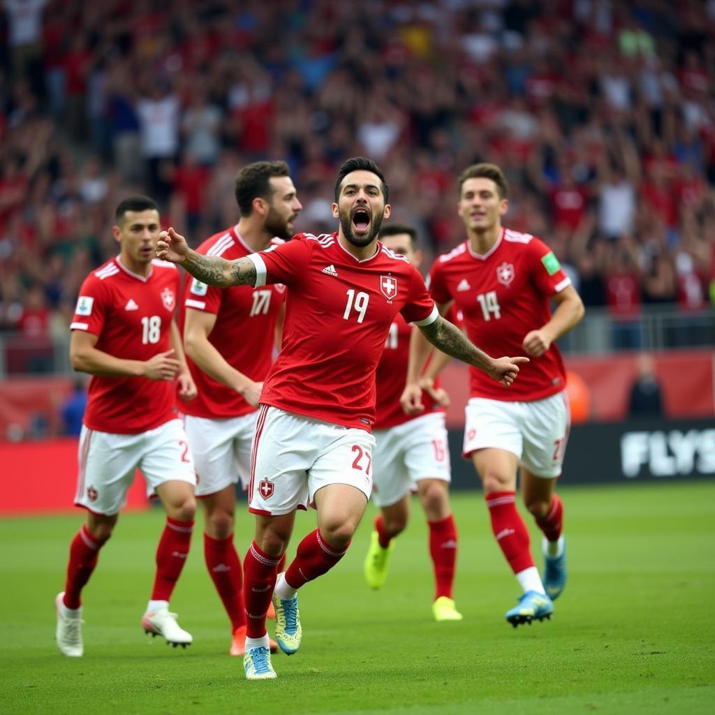 Yamal celebrating a goal in a Swiss jersey