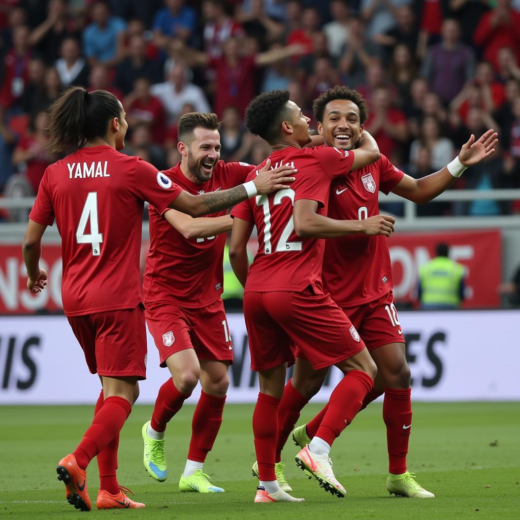 Yamal Celebrating a Goal with Teammates