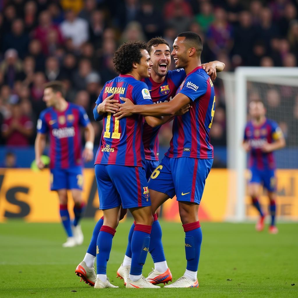 Yamal celebrating a goal with his teammates