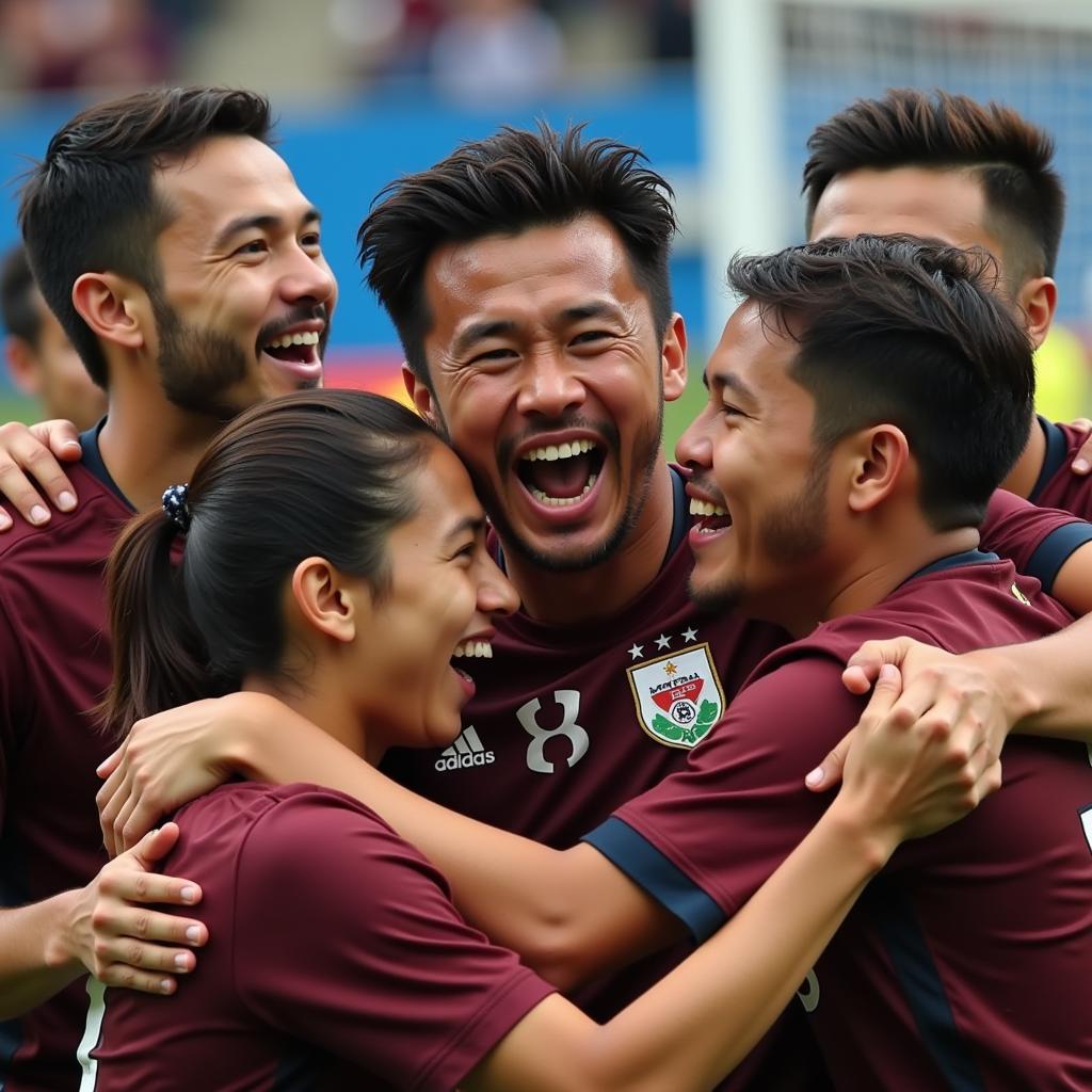 Yamal celebrates a crucial goal with his teammates, demonstrating strong team spirit