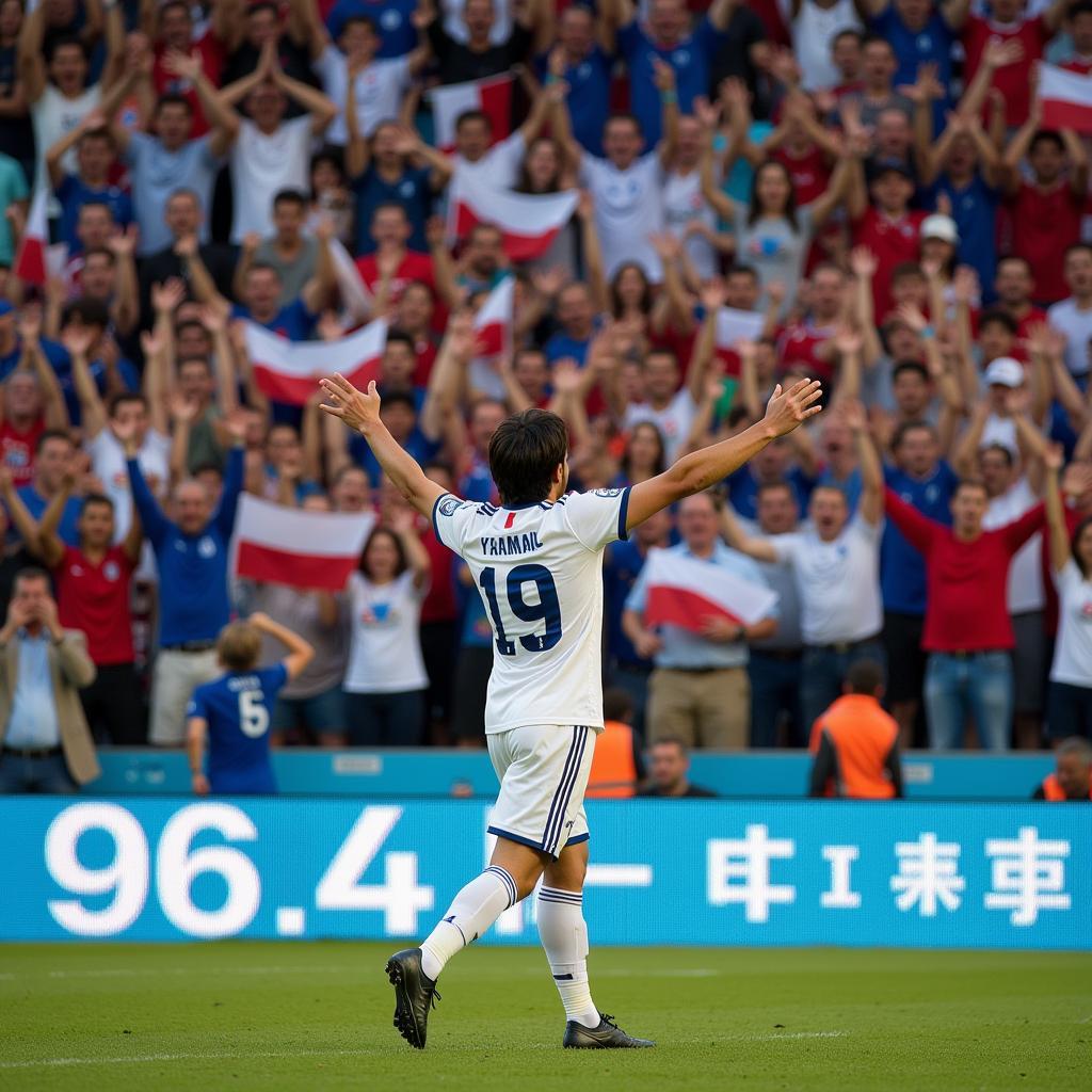 Yamal celebrates a goal with cheering fans