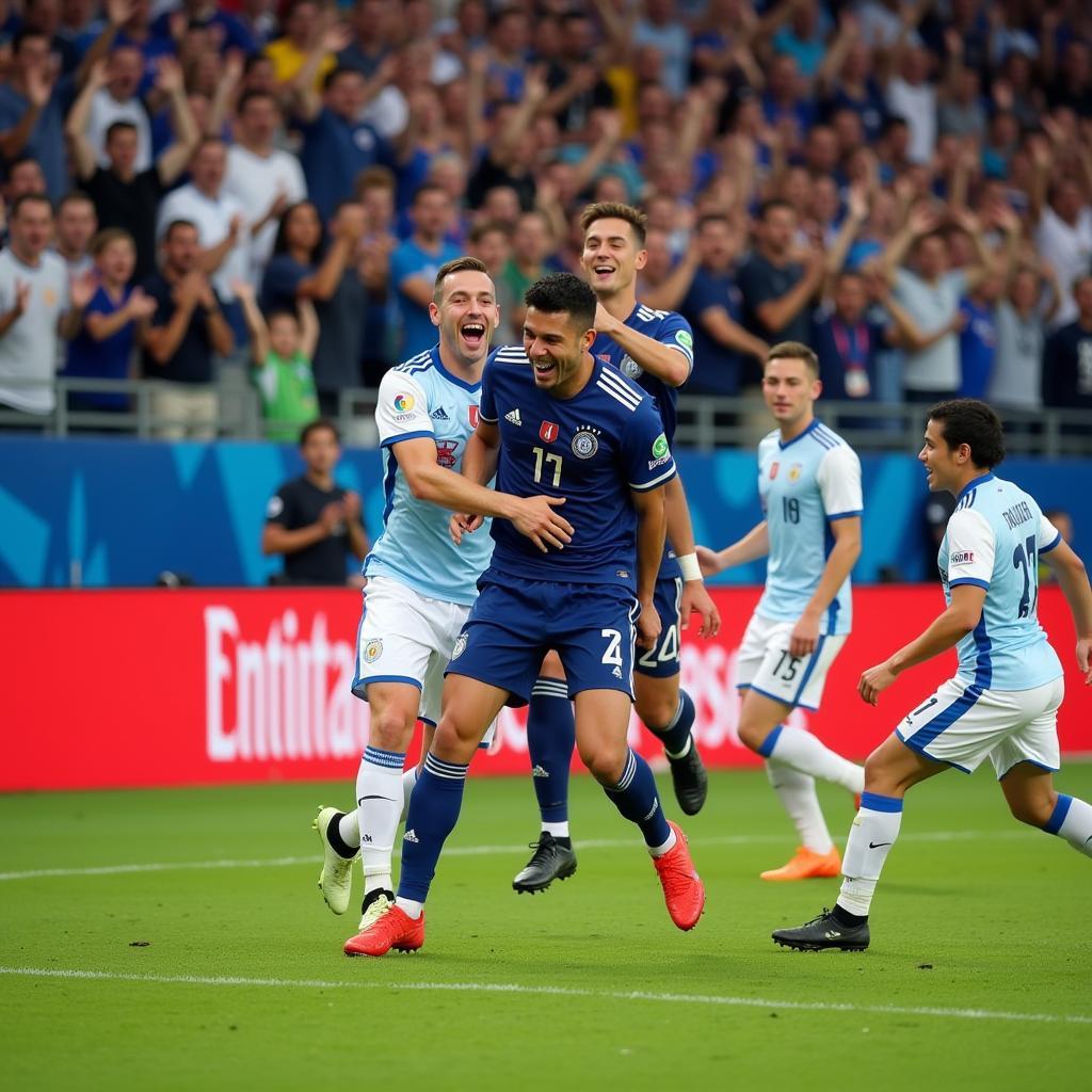 Yamal celebrating a goal with cheering fans