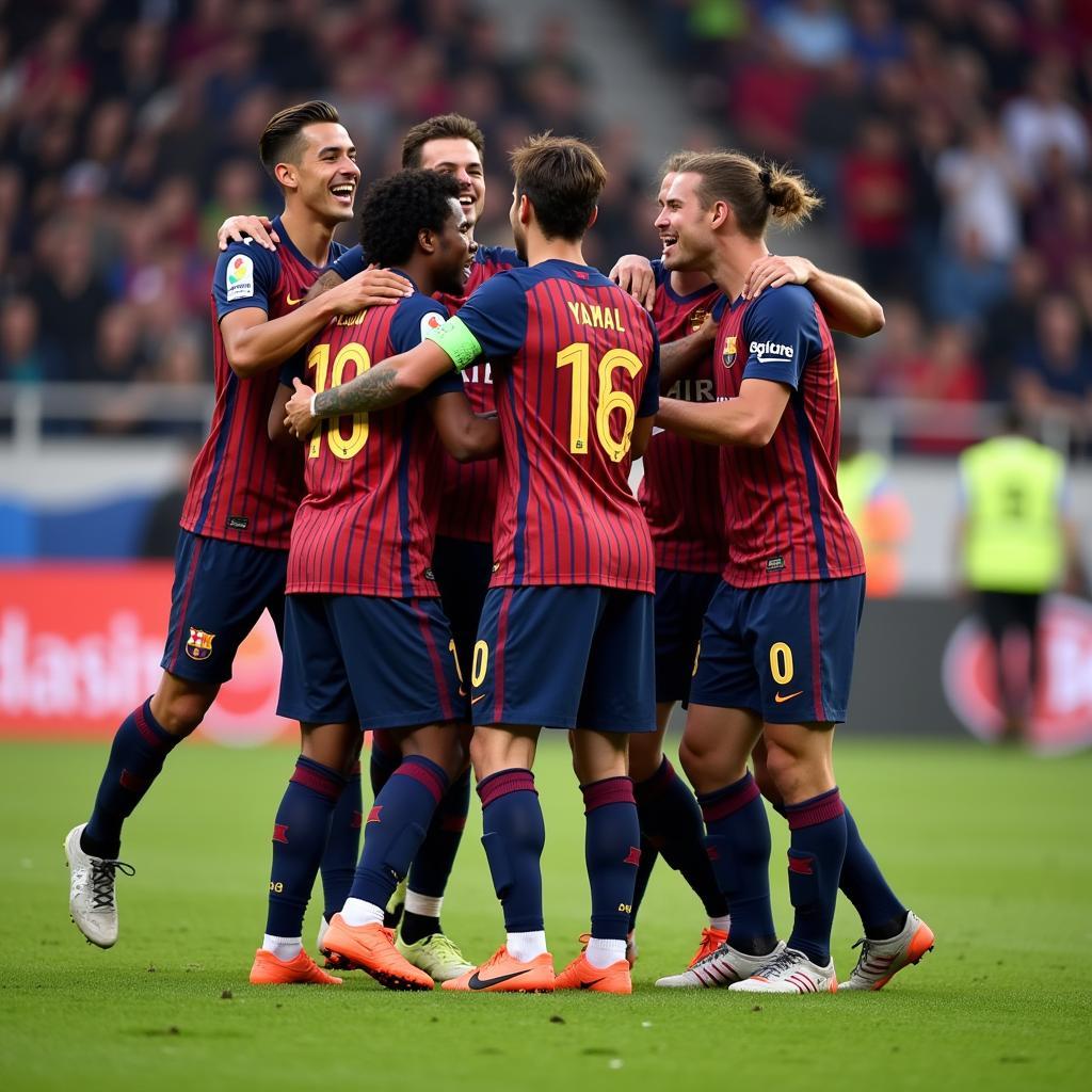 Yamal Celebrating Goal with Teammates