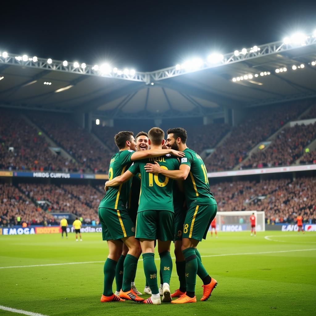 Yamal celebrating a goal with his teammates