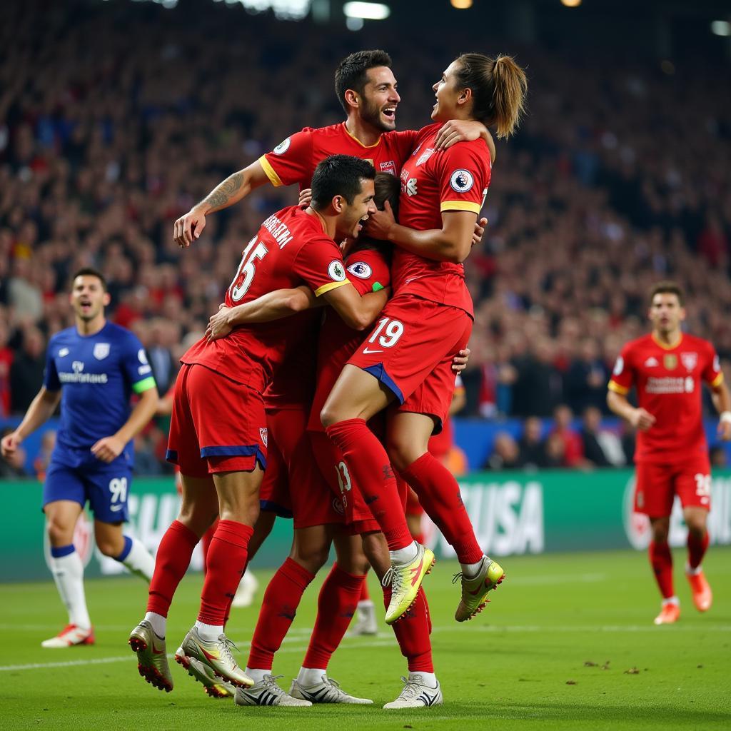 Yamal celebrating a goal with teammates