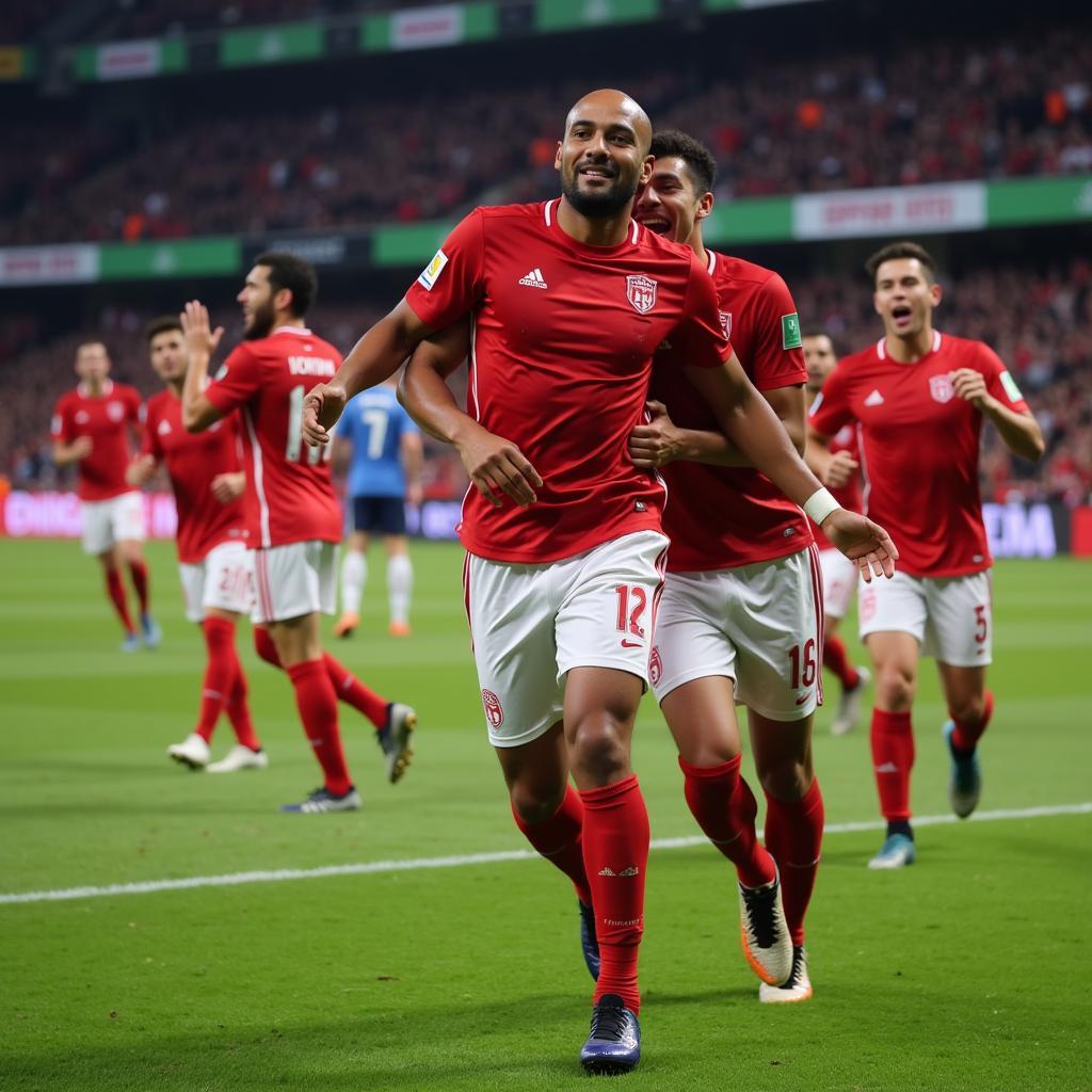 Lamine Yamal celebrates a goal with his teammates