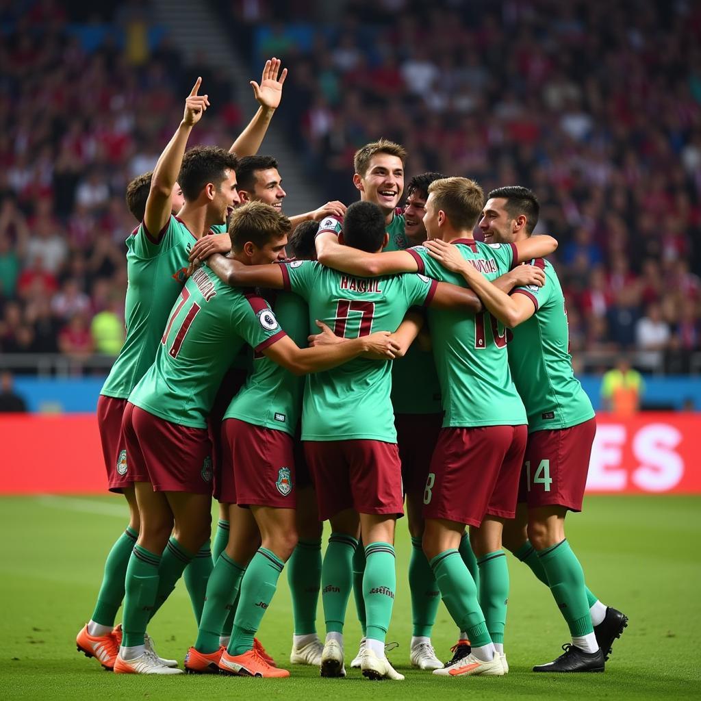 Yamal celebrates scoring a goal with his teammates