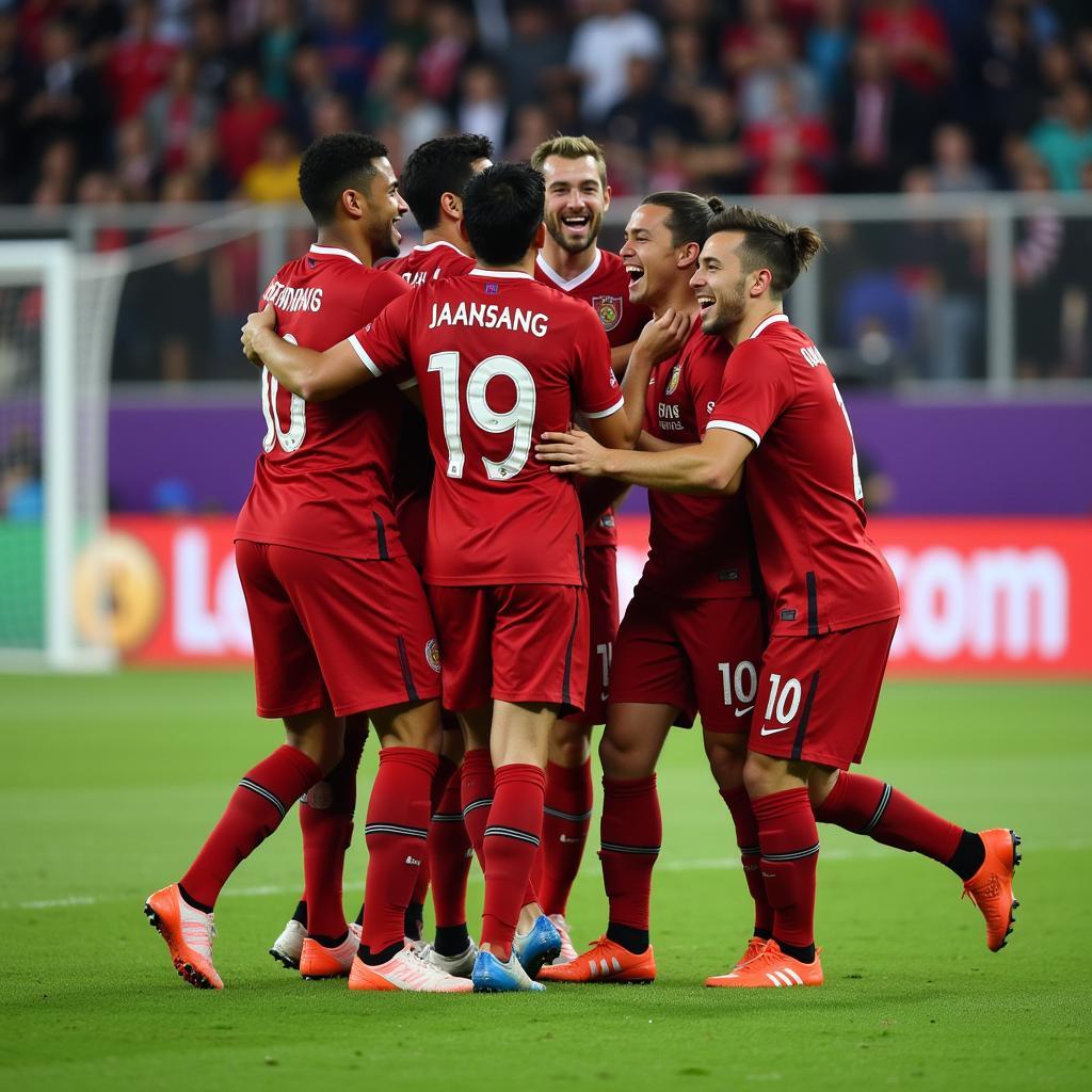 Yamal celebrating a goal with his teammates