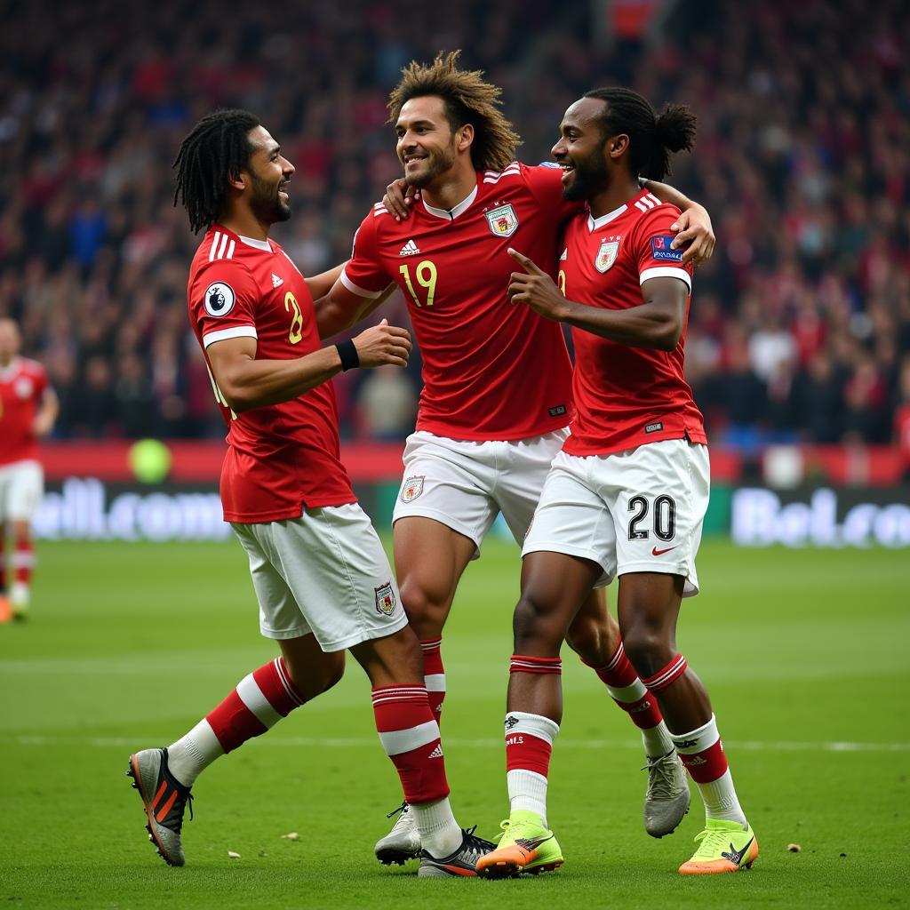 Yamal celebrating a victorious goal with his teammates