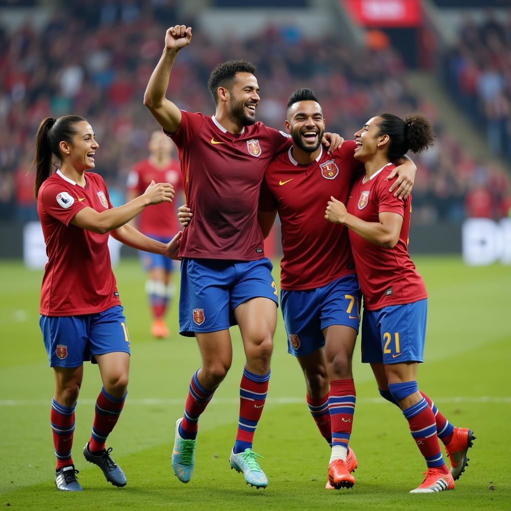 Yamal celebrates a goal with his teammates