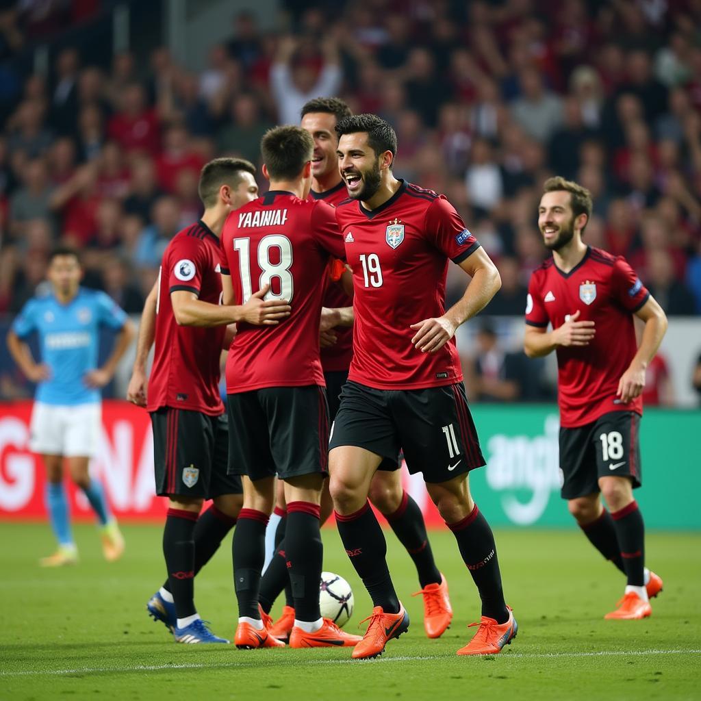 Yamal celebrating a goal with his teammates