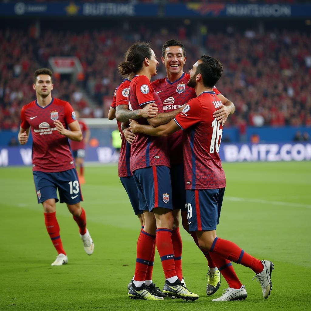 Yamal celebrating a crucial goal with his teammates