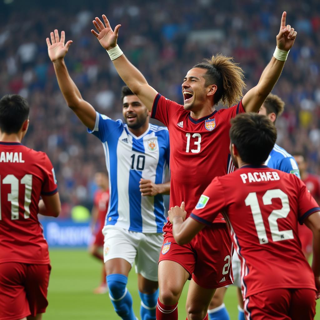 Yamal celebrates a spectacular goal with his jubilant teammates