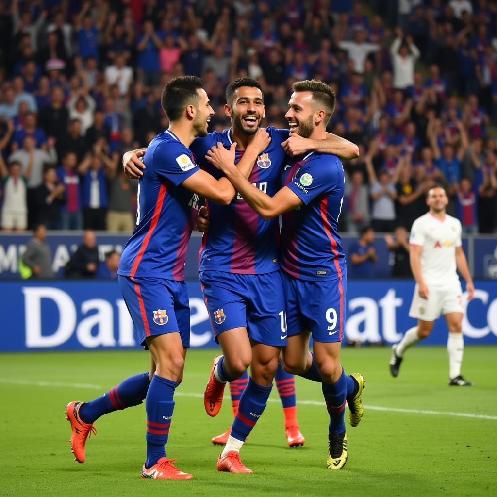 Yamal celebrating a goal with his teammates