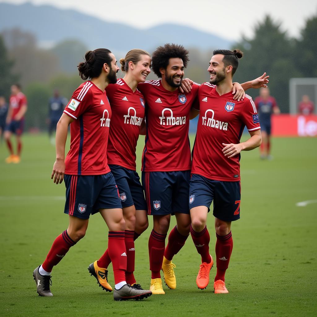 Yamal celebrating a goal with his teammates, demonstrating the spirit of teamwork and camaraderie, echoing the collaborative nature of harvesting.