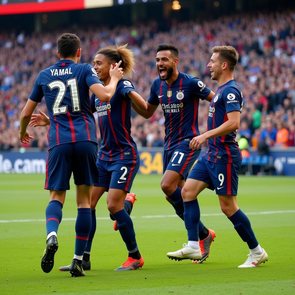 Yamal celebrating a goal with his team