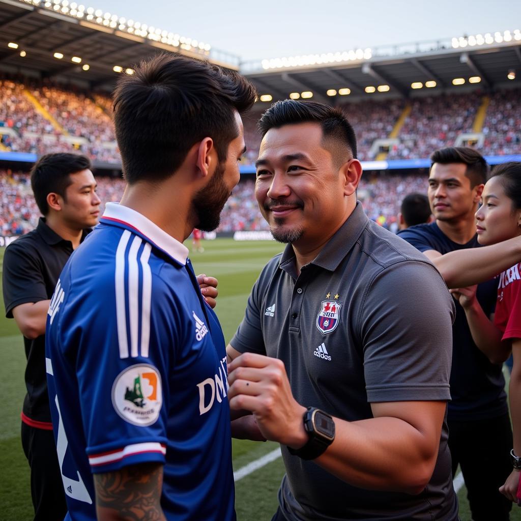 Yamal celebrating a victory with fans.