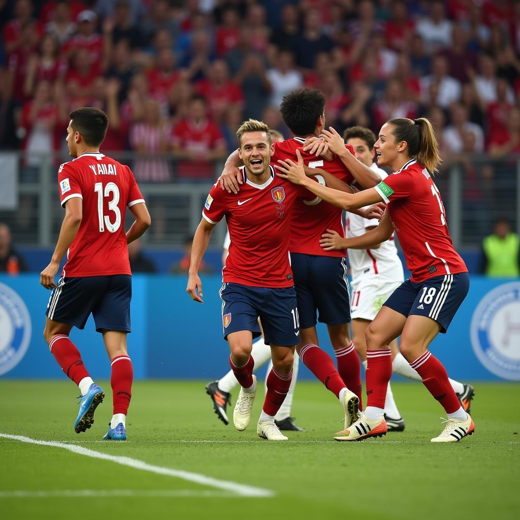 Yamal celebrating a victory with teammates