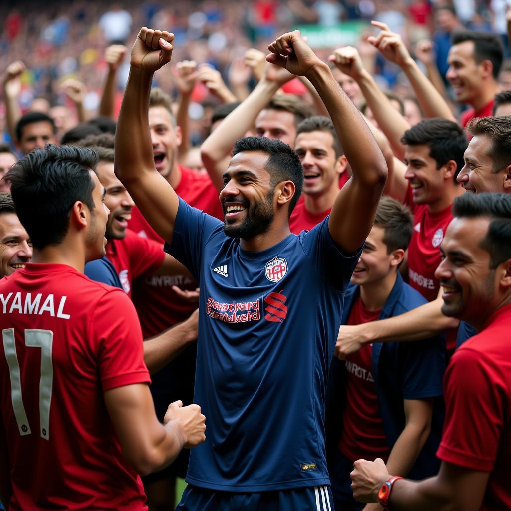 Lamine Yamal celebrating a victory with his fans