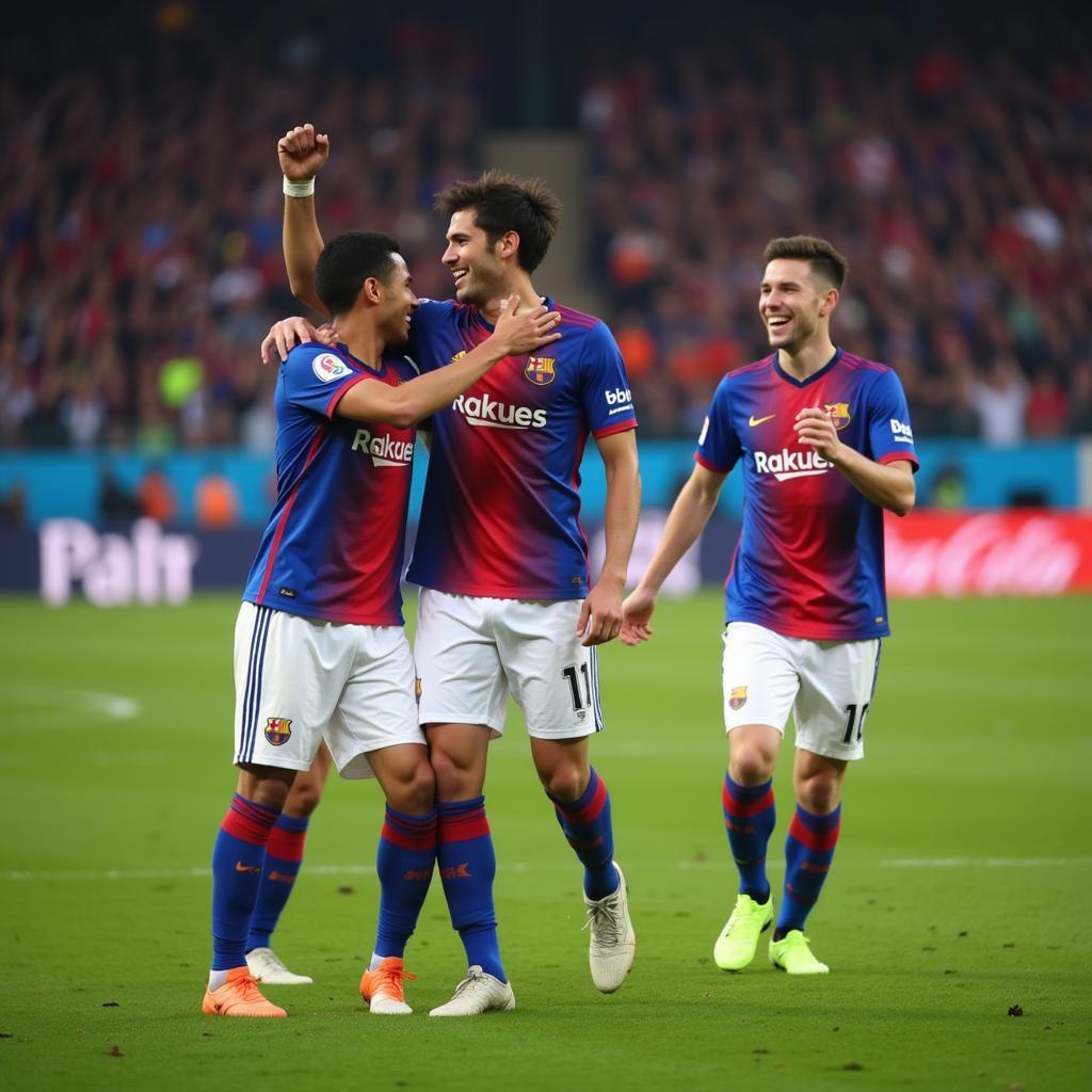 Yamal celebrating a goal with his teammates