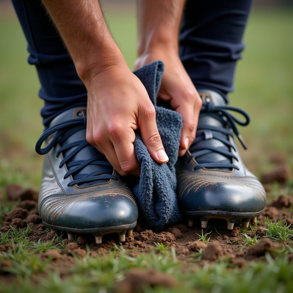 Yamal meticulously cleans his cleats with mechanic rags before a crucial match.