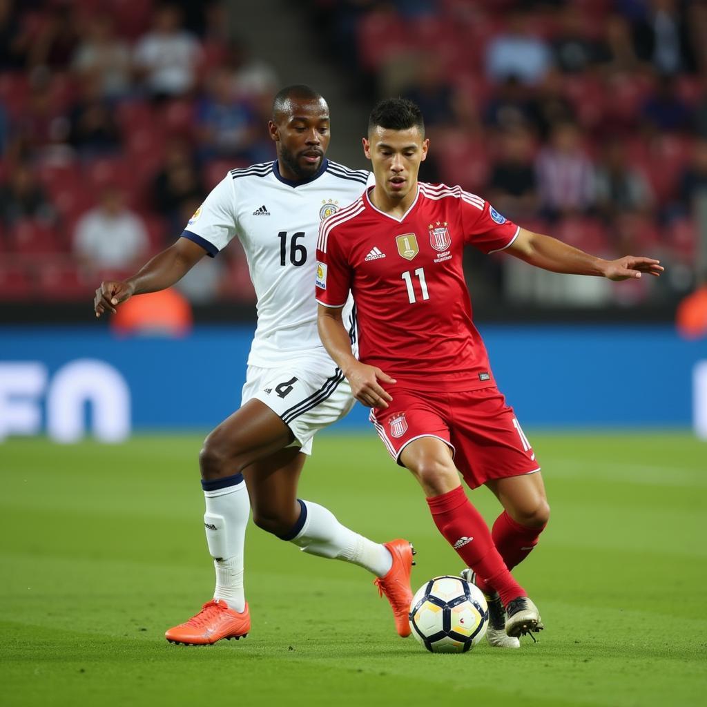 Lamine Yamal exhibiting close control and dribbling skills in a football match.