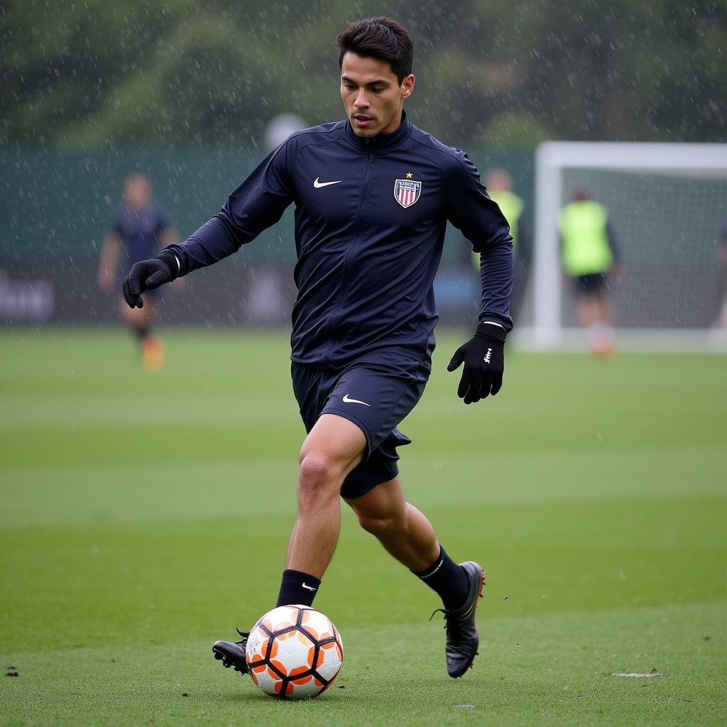 Yamal Demonstrates Ball Control with Dribbling Gloves in Rainy Conditions