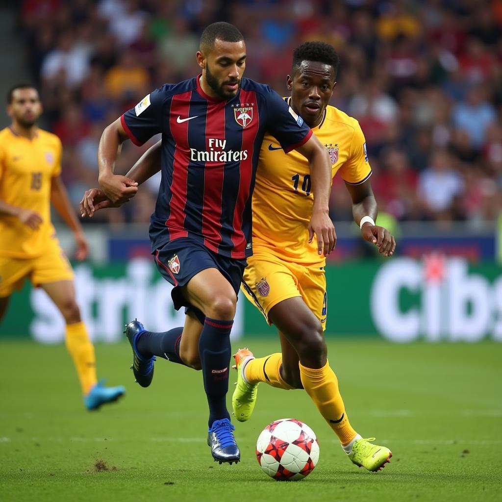 Lamine Yamal skillfully dribbling past a defender during a match.