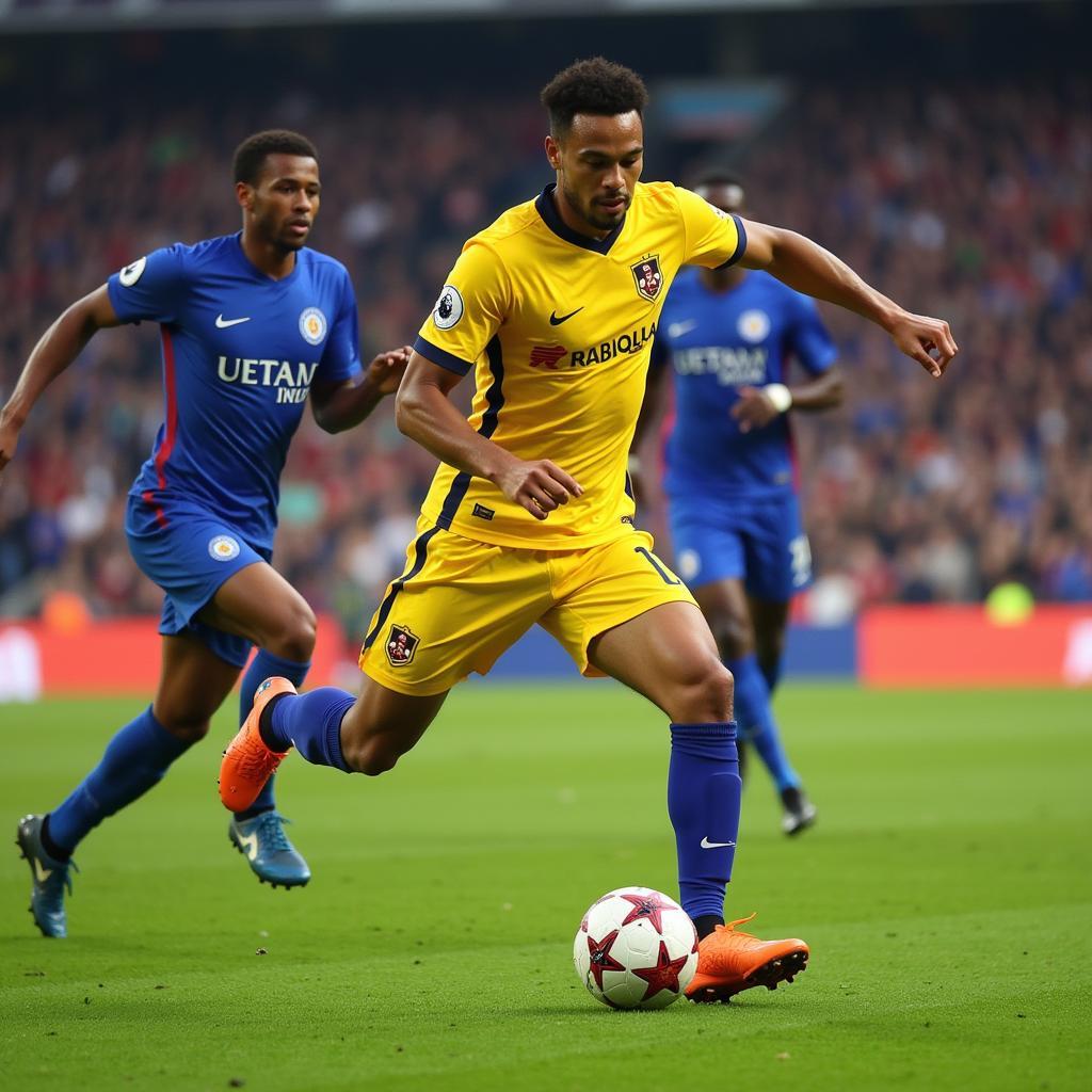 Lamine Yamal skillfully dribbles past a defender, showcasing his exceptional ball control and agility.