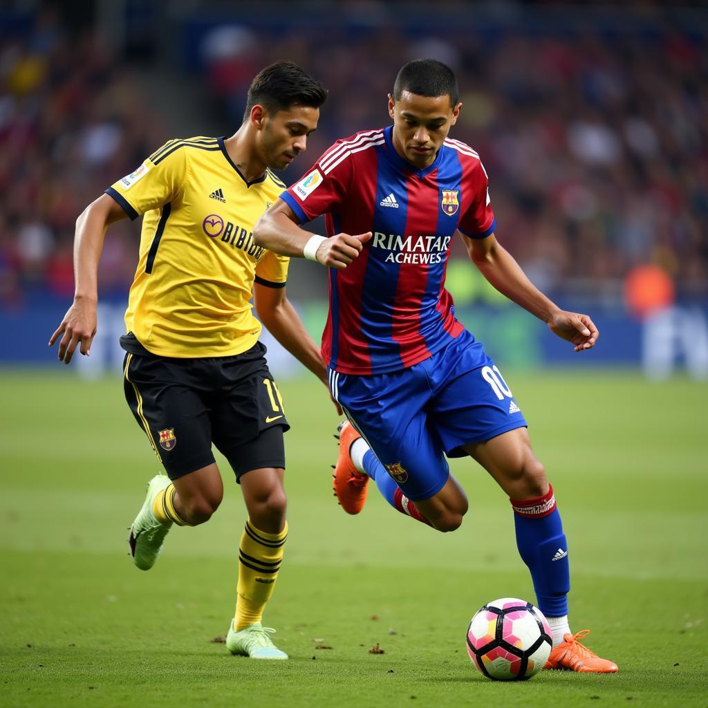 Lamine Yamal showcasing his incredible dribbling skills and ball control during a match