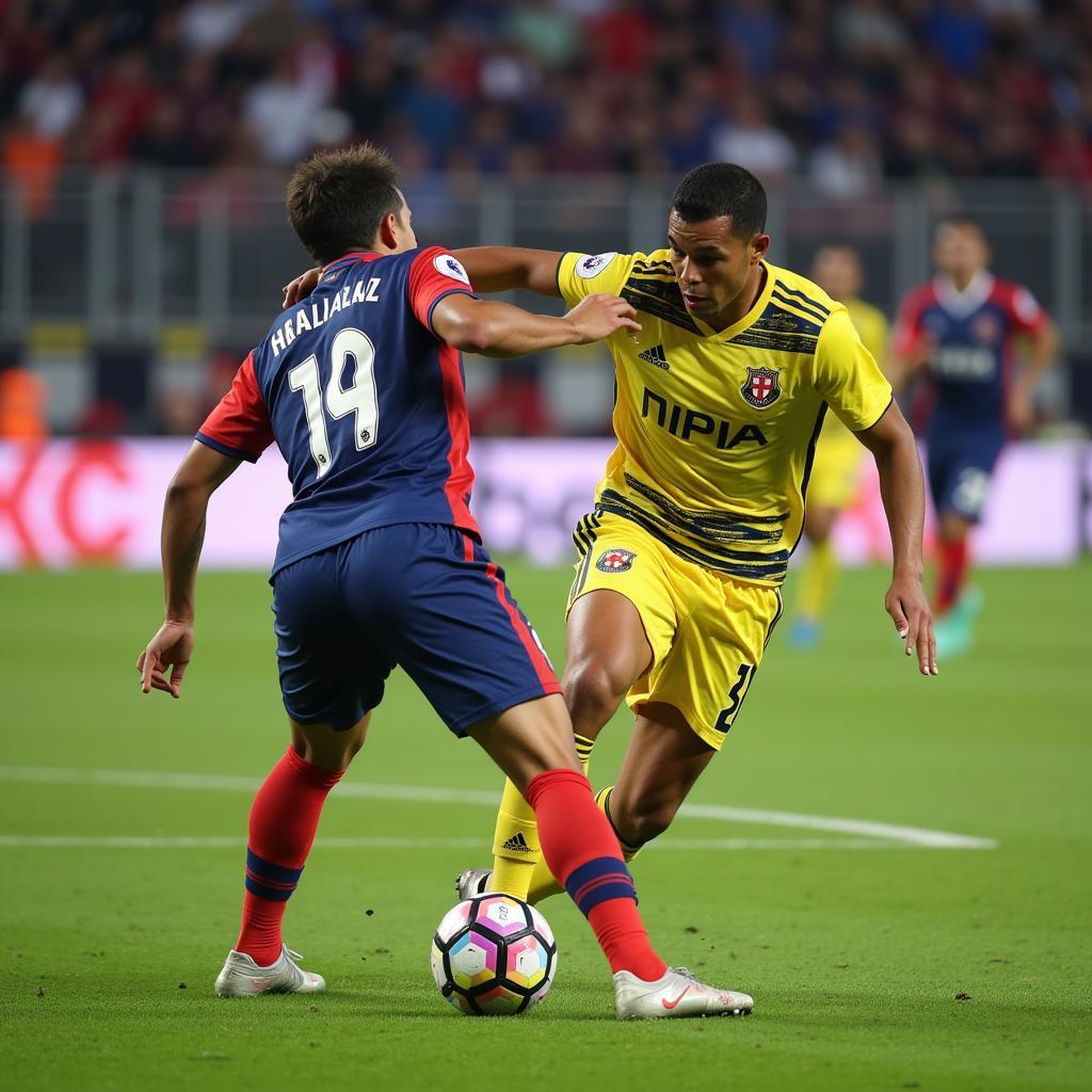 Yamal demonstrating his impressive dribbling skills during a match.