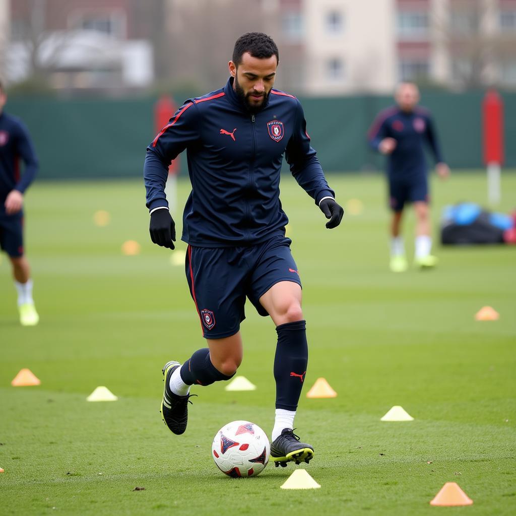 Lamine Yamal showcasing his exceptional dribbling skills during a training session.