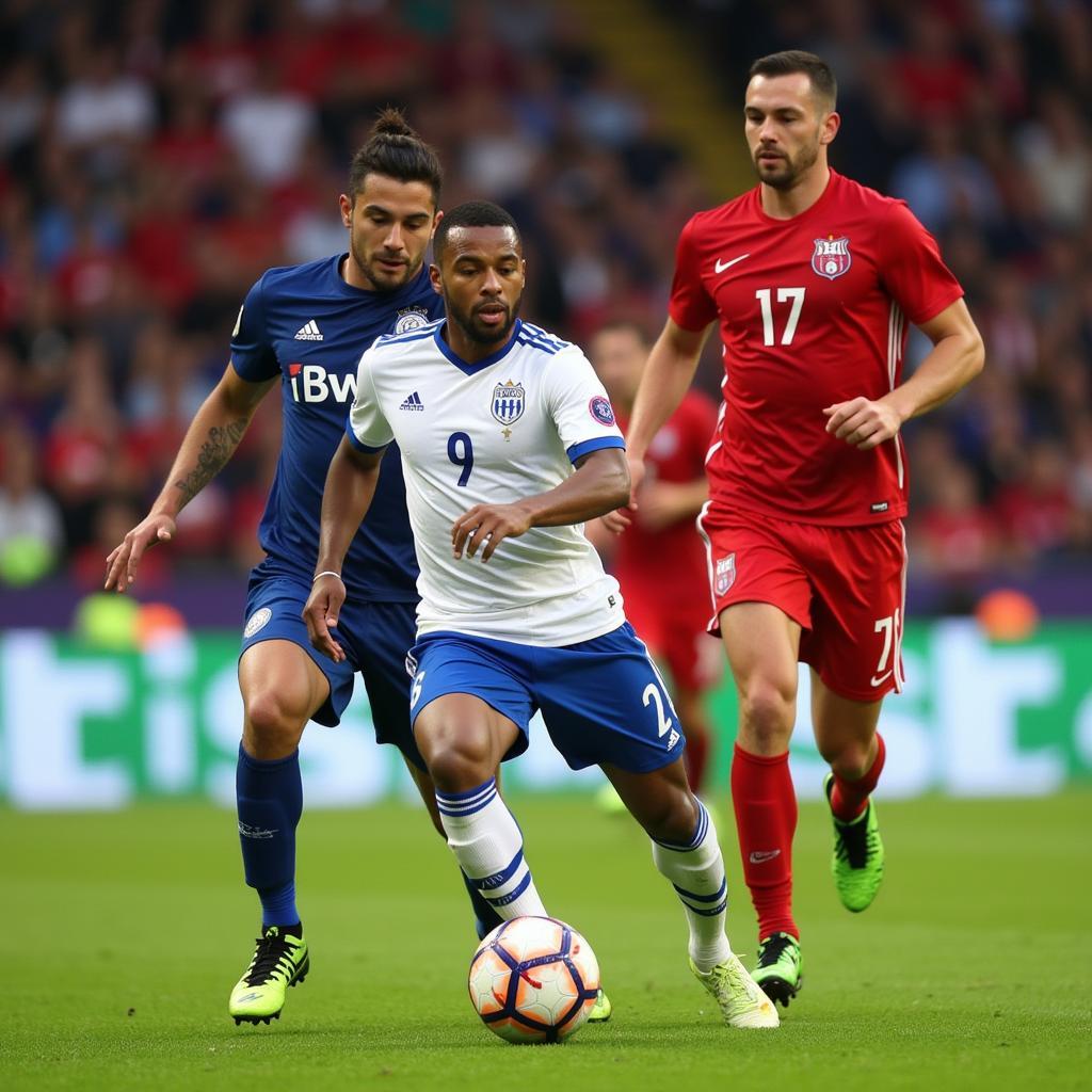 Lamine Yamal showcasing his exceptional dribbling skills, effortlessly maneuvering the ball past defenders during a match.