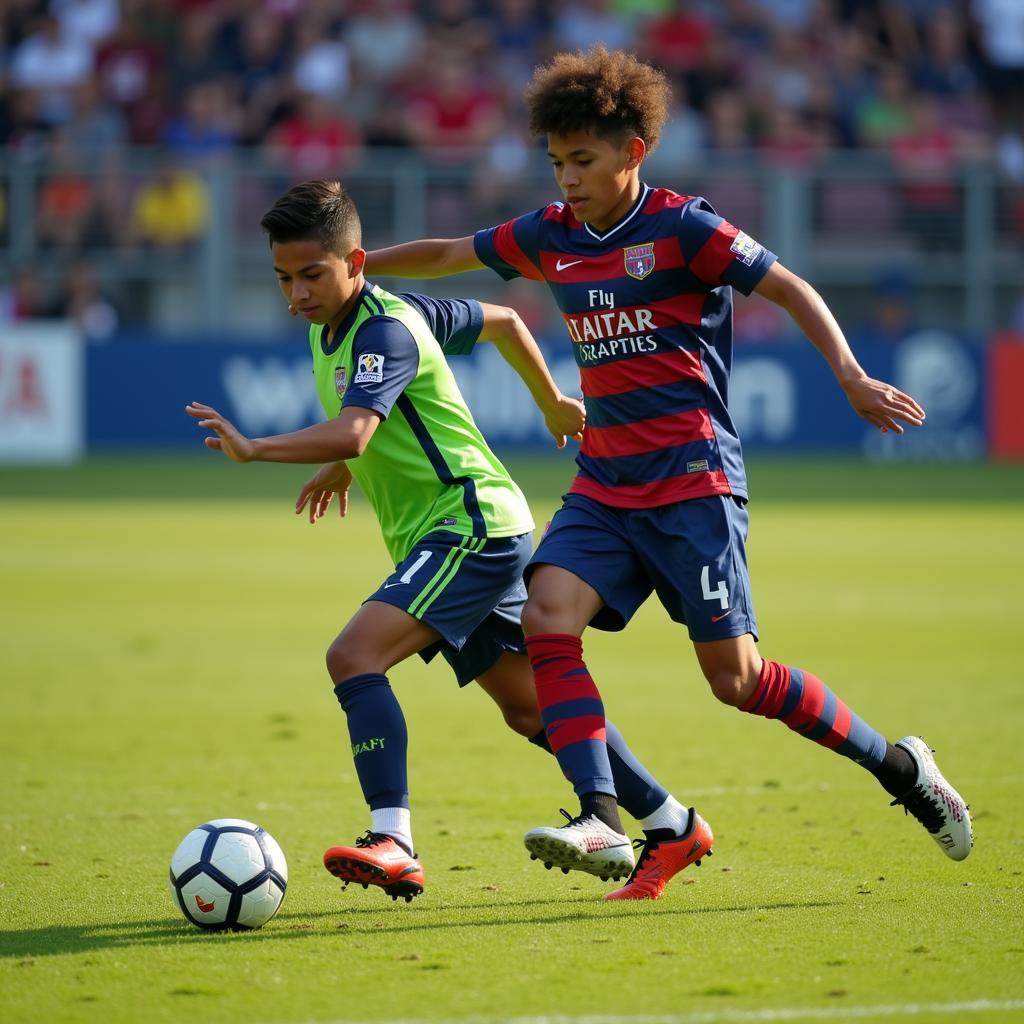 Yamal showcasing his dribbling skills in a youth match, demonstrating the foundation for FTY-25 potential.