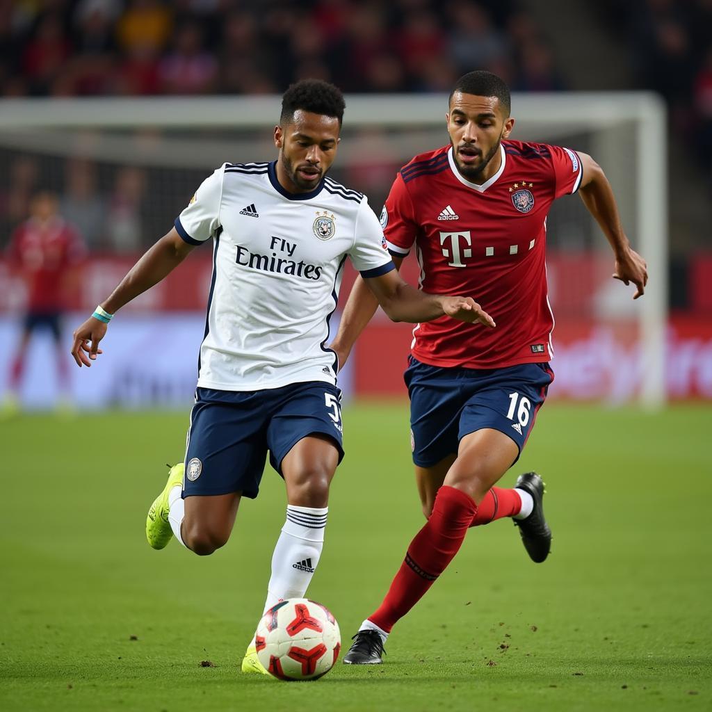 Lamine Yamal showcasing his exceptional dribbling skills during a professional football match.