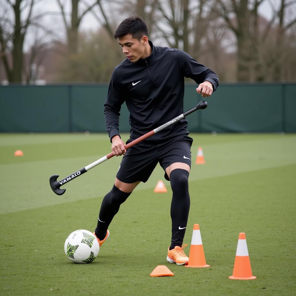 Yamal practicing dribbling drills with the ft6 pro stick