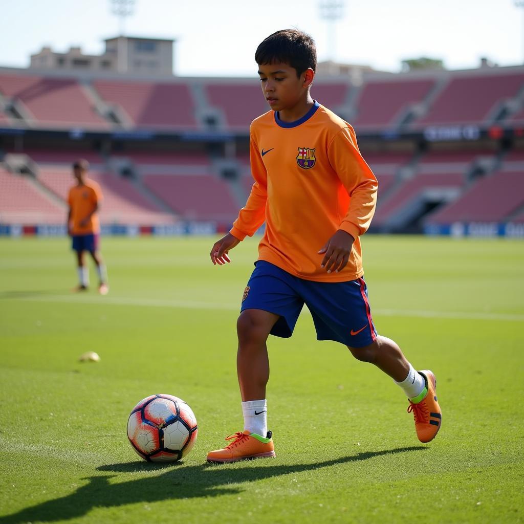 Lamine Yamal training at La Masia during his youth career.