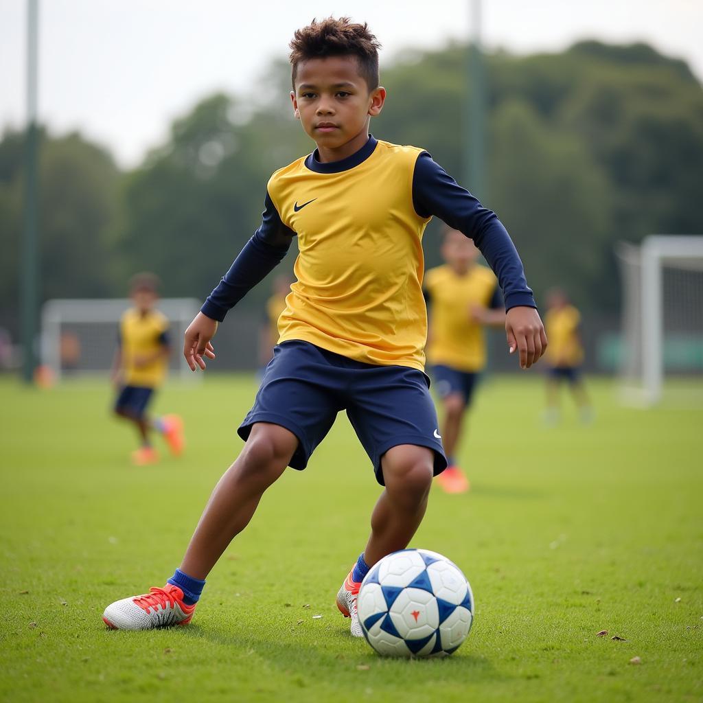 Lamine Yamal training as a child, demonstrating exceptional ball control and dedication to the sport.